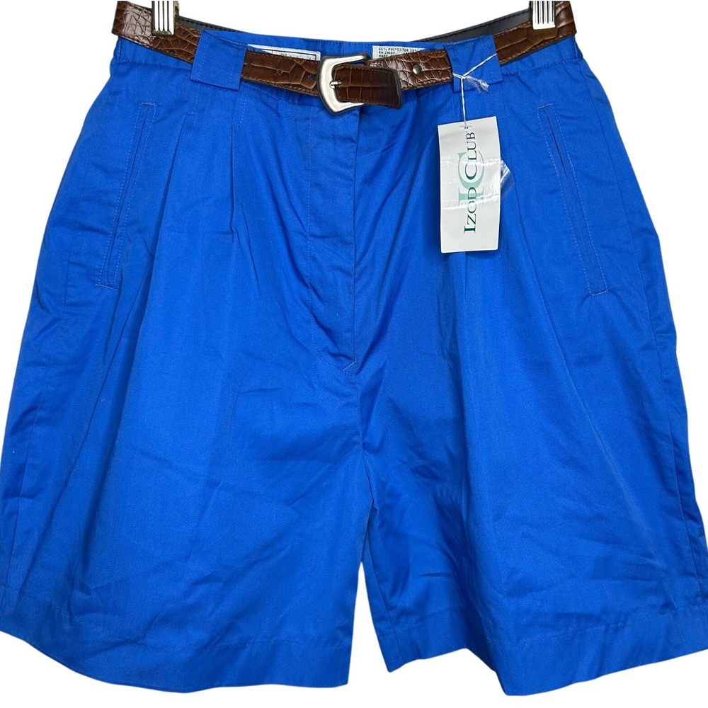 IZOD Club Shorts- size 14, NWT, rich blue, with extra button and belt, vintage